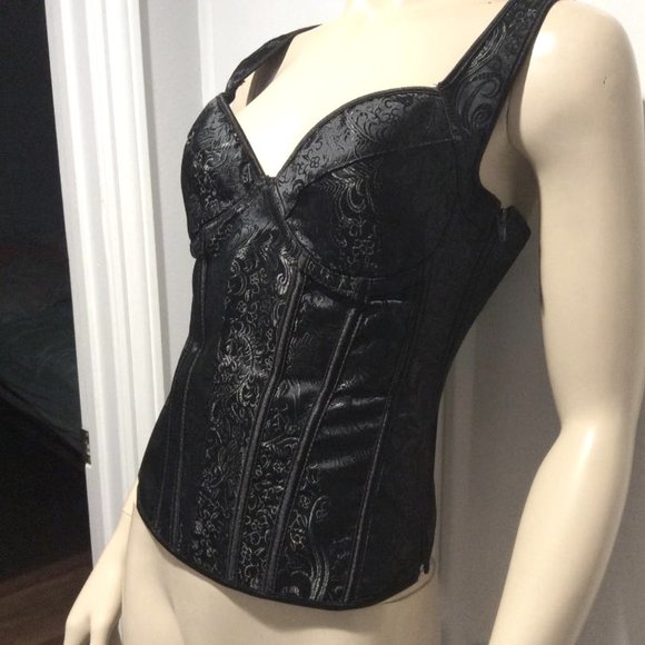 Sexy Lace Up Corset Bustier Black Satiny floral Brocade NWOT Womens Size XL